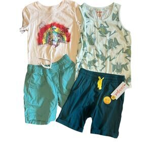 Cat & Jack dinasour shirt frog tank green shorts bundle size 4